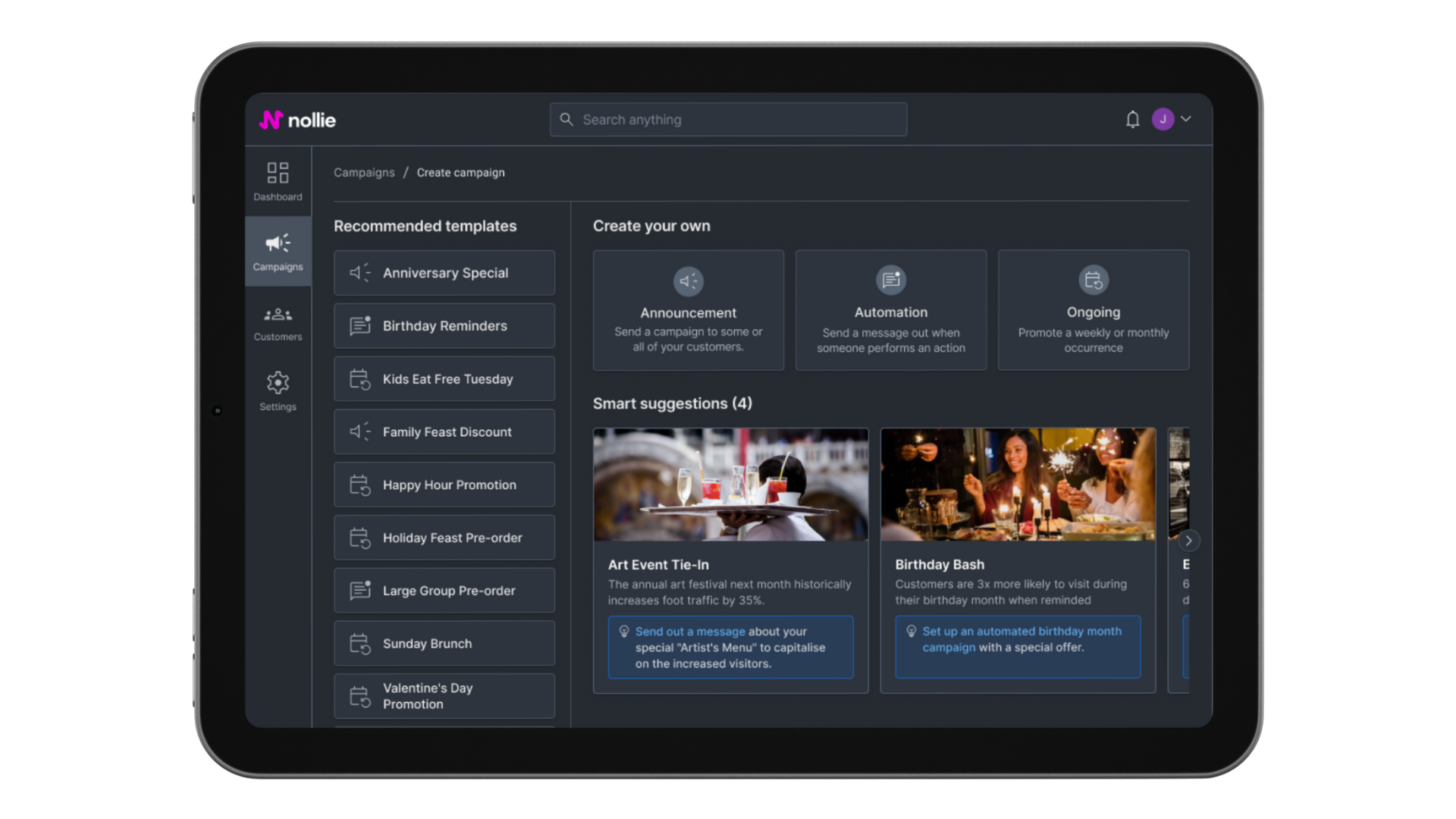 tablet - create campaign